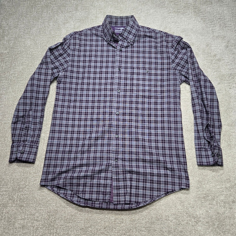 Wrangler Mens Purple Plaid Advanced Comfort Button Down Shirt MACS21M Size M